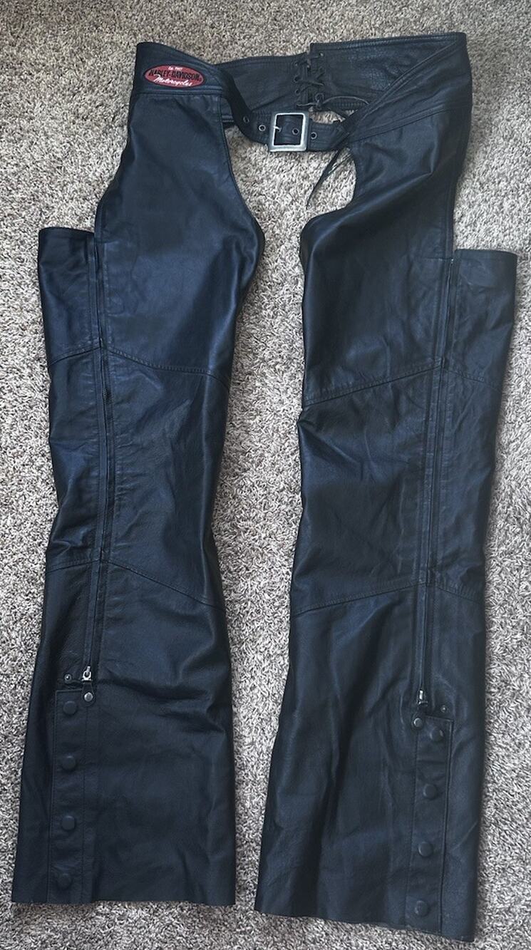 Harley Davidson Ladies Size Large Black Leather Riding Chaps